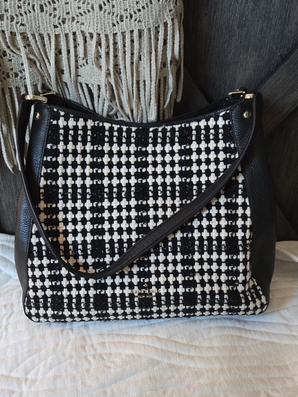 kate spade Black and White Tweed Shoulder Bag